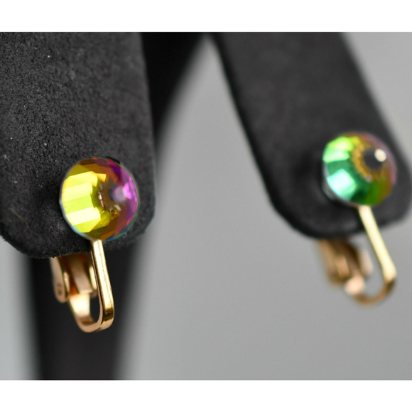 Vintage Rainbow Prism Clip On Earrings - Picture 4 of 7